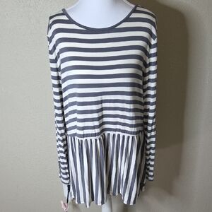 Matilda Jane Gray and White Striped Peplum Top, Lg, Barely Worn!